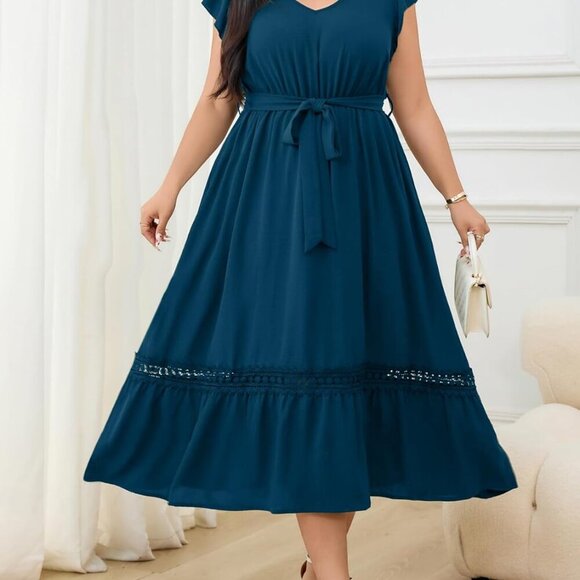 Women Plus Size Summer Maxi Dress V Neck Cap Sleeves Casual Formal - Picture 6 of 6